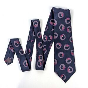 Vintage Krizia Uomo Silk Tie Abstract Geometric Navy Pink Purple Italy